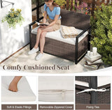 RELAX4LIFE Wicker Outdoor Bench with Storage - Rattan Deck Box w/Protective Liner for Pillows, Pool Supplies - Photo 5