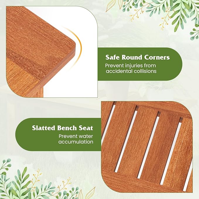 Tangkula Outdoor Backless Bench Set of 2, Solid Wood Patio Benches w/Slatted Seat, 2-Person Rustic Wooden Entryway Bench for Front Porch Garden Balcony Park Indoor, Weatherproof, Load up to 330 LBS