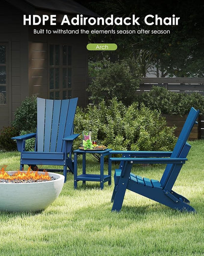 GREENVINES Folding-Adirondack-Chairs-Set-of-6 | HDPE Plastic | Arch Series | Fire Pit Chair | All Weather | for Outdoor Patio Deck Backyard Poolside | Blue