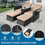 5PCS Outdoor Wicker Chaise Lounge Chair - Rattan Adjustable Reclining Patio Lounge Chair with Ottoman and Coffee Table - Photo 4