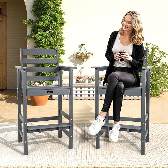 FUNBERRY Outdoor Bar Set with Umbrella Holes, Tall Adirondack Chairs and Table - Photo 9
