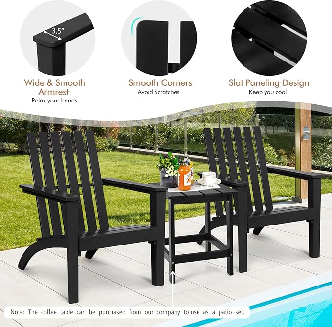 Tangkula Adirondack Chair Acacia Wood Outdoor Armchairs, Weather Resistant for Patio Garden Backyard Deck Fire Pit, Lawn Porch Furniture & Lawn Seating, Campfire Chairs, Adirondack Lounger (2, Black)