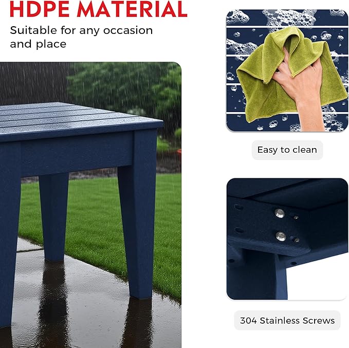 Costaelm 3 piece Patio Set, Outdoor Table and Chairs Set of 3, 3-Piece HDPE Garden Chair with Square Adirondack Side Table, Porch Chairs Coffee Table for Outside Porch Backyard, Navy Blue