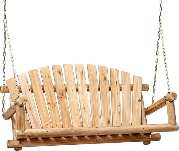 Outdoor Porch Swing Front Porch Hanging Wooden Bench Swing 2 Seat Chair for Garden, Patio, Backyard, Playground - Photo 1