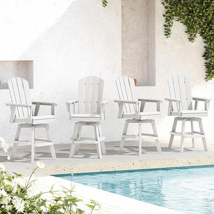 SERWALL Swivel Adirondack Bar Chairs Set of 4, HDPE Outdoor Swivel Barstools Chairs Set of 4 for Bistro, Poolside, Garden, White