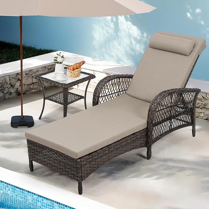 Outdoor Chaise Lounge Chair with Side Table, All Weather PE Rattan Patio Lounge Chair with Cushion - Photo 1