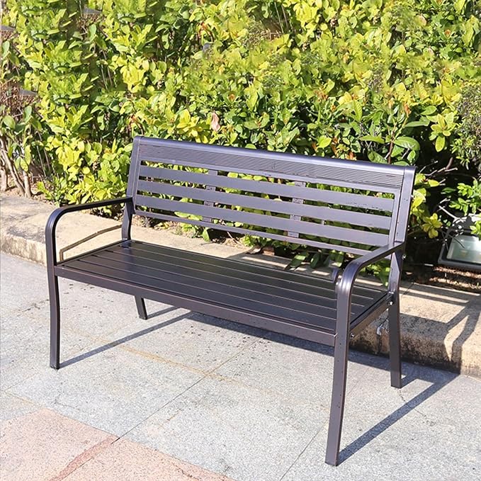 Metal Garden Bench, Outdoor Park Bench, Patio Bench Weatherproof, Porch Bench, Aluminum Alloy Frame, for Porch, Lawn, Balcony and Backyard (Color : Red Copper Color)