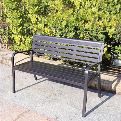 Metal Garden Bench, Outdoor Park Bench, Patio Bench Weatherproof, Porch Bench, Aluminum Alloy Frame, for Porch, Lawn, Balcony and Backyard (Color : Red Copper Color)