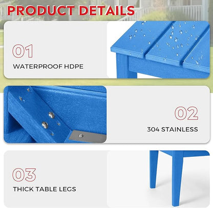 Costaelm Adirondack Outdoor Coffee Table, HDPE Drink Table Weather Resistant, Patio Porch Accent Balcony Table Outdoor End Table for Pool, Seaside, Backyard, Pacific Blue