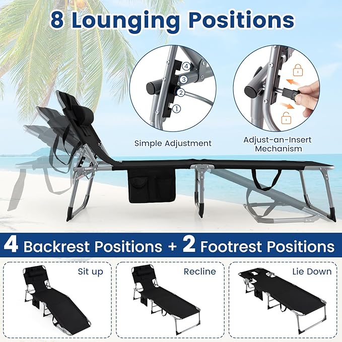 Giantex Face Down Tanning Chair, Folding Beach Lounge Chair w/ 4-Position Adjustable Backrest - Photo 5