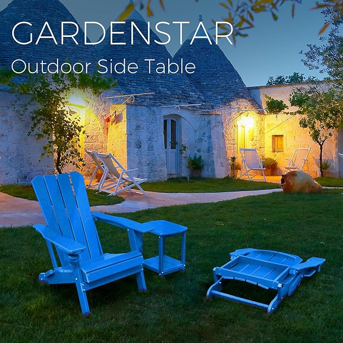 Adirondack Square Outdoor Side Table,2-Tier Storage Patio Side Table, HDPE End Tables for Backyard Pool Porch Garden Lawn (Pacific Blue)