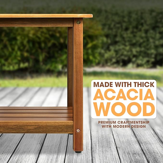 ENKEZI Acacia Adirondack Indoor Outdoor Side Table, Sturdy Patio End Table Weather Resistant, Strong Stability Outdoor Table for Bancony, Patio, Pool, Porch, Living Room (Small 17 in)