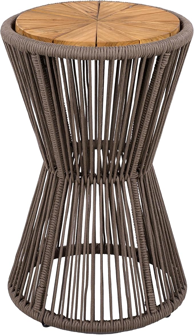 Christopher Knight Home Nara Acacia Wood Outdoor Side Table Set of 2, Hourglass Shaped with Metal Frame+Woven Rope - Photo 5