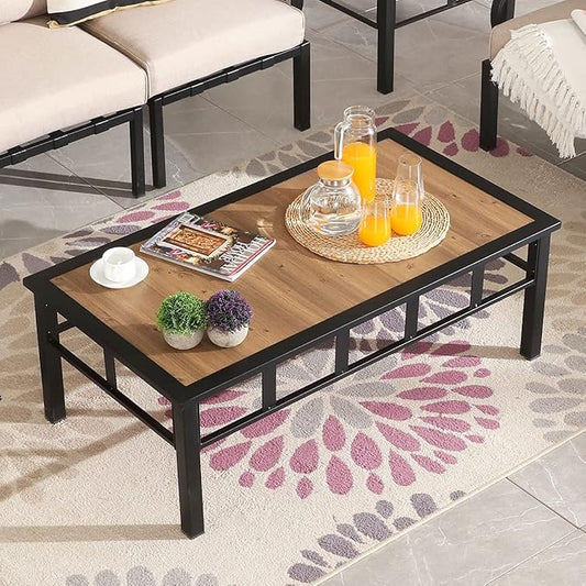 PatioFestival Patio Side Table Aluminum Composite Panel Outdoor Table Weather Resistant Outdoor End Table with Wood Grain,Coffee Table for Patio Bistro,Conversation,Outdoor Furniture Set(Rrectangle)