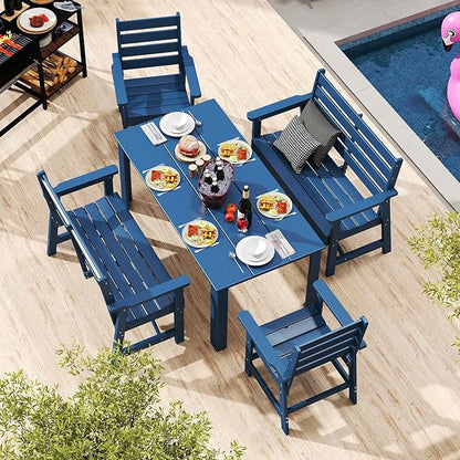 GREENVINES Outdoor Bench | 51.5’’ | HDPE | Garden Benches | Weatherproof | for Outdoors Patio Park Porch Outside Backyard | 2-Person | Blue