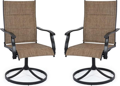 Patio Swivel Chairs Set of 2, Outdoor Dining Chairs High Back, All-Weather Padded Textilene Swivel Rocker Chair for Lawn Porch Garden, Brown