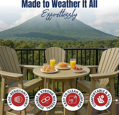 Phat Tommy Tall Adirondack Chair - HDPE Outdoor Furniture - Poly Adirondack Bar Stool - Heavy, Stress Free Furniture for Balcony, Deck, Patio, Front Porch, Weatherwood