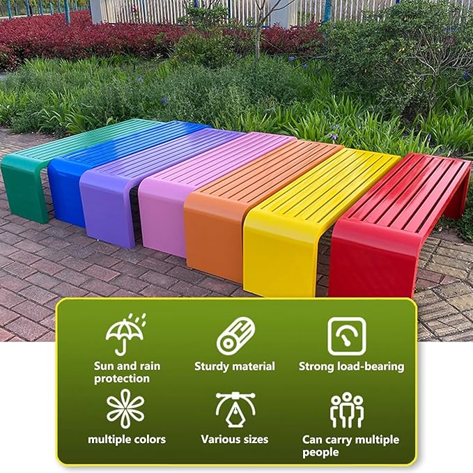Modern Outdoor Benches Weatherproof Backless Front Porch Bench Metal Garden Benches for Outdoors Sturdy Steel Frame Patio Benches for Outdoors, Backyard, Lawn(Blue02,150cm(59.05in))