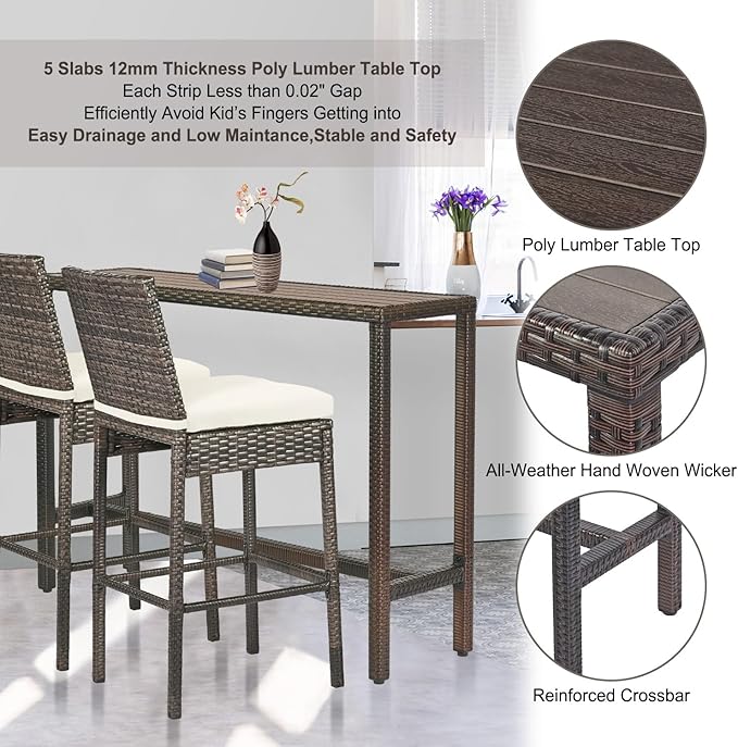 Outdoor Bar Table Patio Bar Height 55" Long Outdoor Console Table Hot Tub Tall Wicker High Top Pub Serving Table Narrow - Photo 6