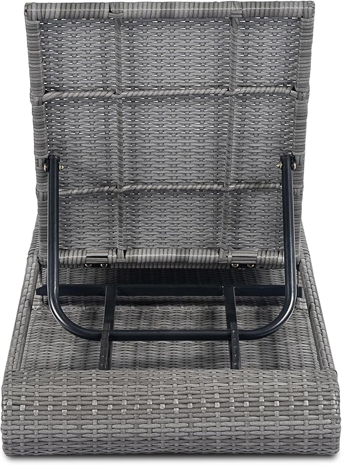 GDFStudio Chaise Lounge Outdoor Chairs Patio Lounge Chair Adjustable 6-Position PE Rattan Wicker Backrest Recliner Full Flat Tanning Sunbathing Iron Reclining for Outside Beach Pool, Grey