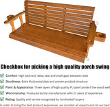 Wooden Porch Swing 3-Seater, Bench Swing with Cupholders, Hanging Chains and 7mm Springs, Heavy Duty 800 LBS - Photo 4
