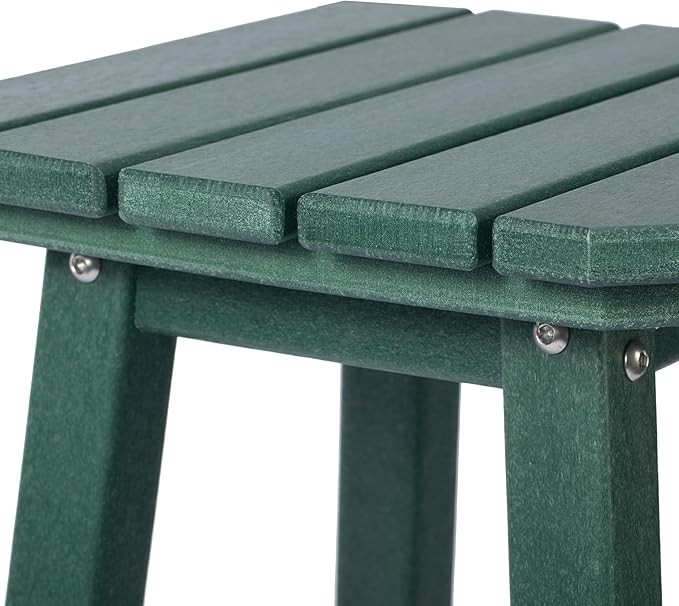 Costaelm 24" Height Outdoor Bar Stools, All-Weather Bar Stools, Adirondack Poly Patio Square Bar Stool for Patio, Deck, Kitchen Counter and Garden, Dark Green