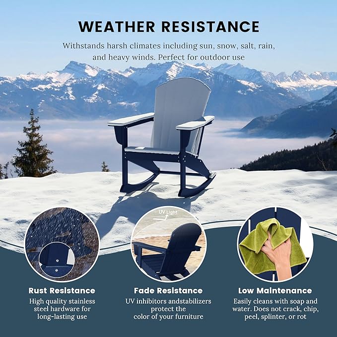 WO WESTIN OUTDOOR HDPE Laguna Outdoor Rocking Poly Adirondack Chair (Set of 2), Navy Blue