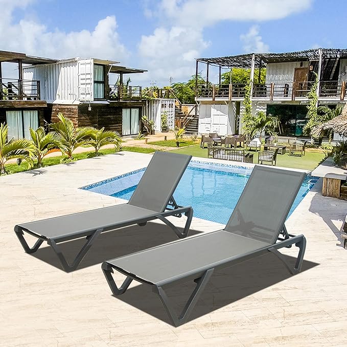 Domi Pool Lounge Chairs Set of 2, Aluminum Chaise Lounge Outdoor with Side Table - Photo 6