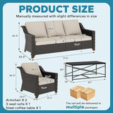 4 Pieces Outdoor Conversation Furniture Set - 77" Patio Sofa, 2 Wicker Armchairs, 1 Metal Coffee Table - Photo 2