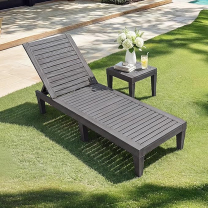 Tangkula Chaise Lounge Chair Outdoor, Lightweight Patio Lounge Recliner Chair with Adjustable Backrest, 5 Reclining Positions Chaise Lounger for Patio, Beach, Balcony, Poolside, Backyard (1, Gray)