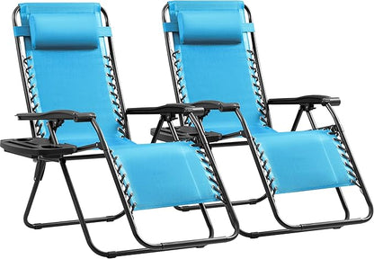 Devoko Patio Zero Gravity Chair Outdoor Folding Adjustable Reclining Chairs Pool Side Using Lawn Lounge Chair with Pillow Set of 2 (Blue)