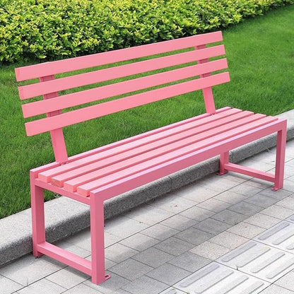2-Person Outdoor Bench w/Backrest, Metal Steel Benches Furniture for Patio Garden Porch Entryway Indoor Deck Backyard Bench L:39" 47" 59"(Pink,59in)