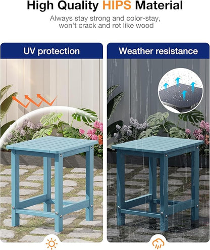 YEFU Outdoor Side Table for Patio: 16" HIPS Weather - Resistant Adirondack Tables - Waterproof Small Square End Tables for Backyard Pool Porch Balcony - Indoor Outdoor Durable Table Blue
