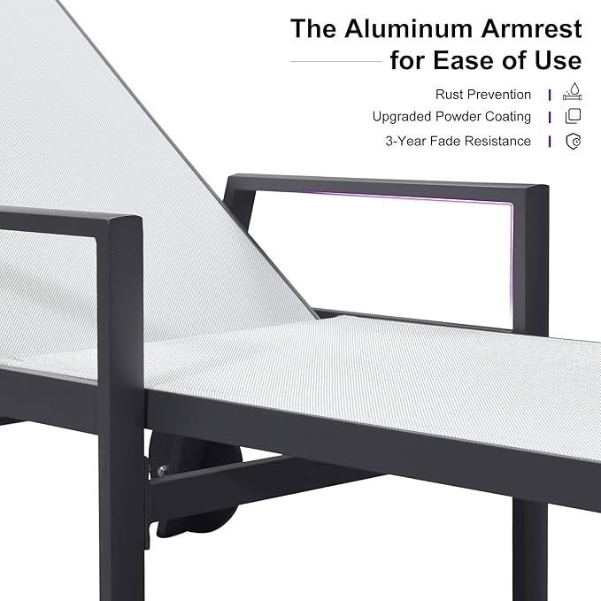 PURPLE LEAF Outdoor Chaise Lounge Set for 4 Aluminum Patio Chaise Lounger Chairs with Armrest and Wheels Adjustable - Photo 5