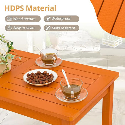 LUE BONA Outdoor Coffee Table Rectangle, HDPS Patio Coffee Tables for Outside, All Weather Patio Coffee Table with Slatted Tabletop for Deck, Garden, Balcony, Indoor or Outdoor Use, Orange