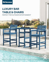5-Piece Bar Height Outdoor Table and Chairs Set, HDPE Wood Grain Patio Bar Table and Chairs with Heart Cutout Design - Photo 7