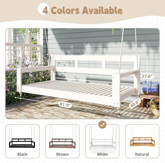 Merax Patio Wooden Twin Size Porch Swing Daybed Frame, Farmhouse Swing Bench Chair with 4 Hanging Ropes for Backyard - Photo 7