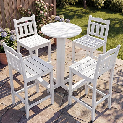 Outdoor Round Bar Table, 43 Inch All-Weather HDPE Bar Height Pub Table with Adjustable Feet, Heavy Duty High Top Bistro Table for Garden, Deck, Poolside,Backyard (White)