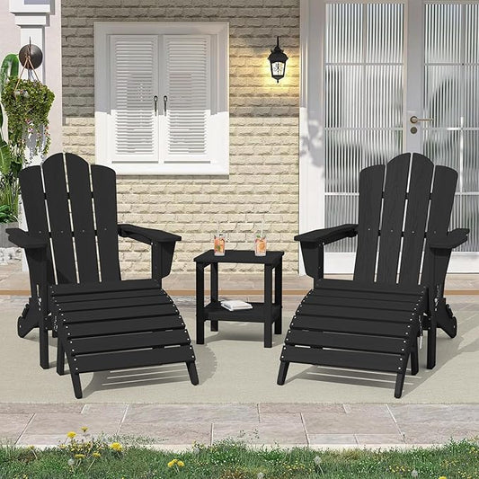 KINGYES Folding HDPE Adirondack Chairs Ottoman