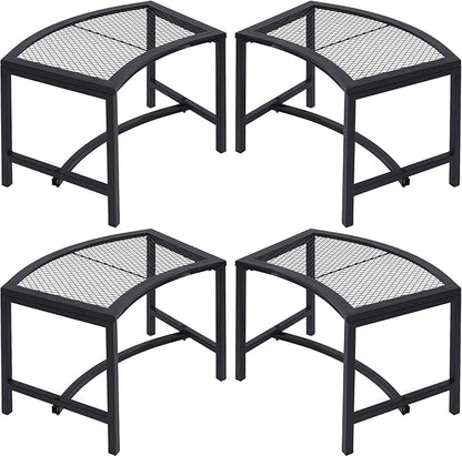 Metal Fire Pit Curved Bench, Backless Powder-Coated Mesh Outdoor Bench, Weatherproof Garden Chair Seating for Firepit Deck Patio Porch Yard, Black, Set of 4