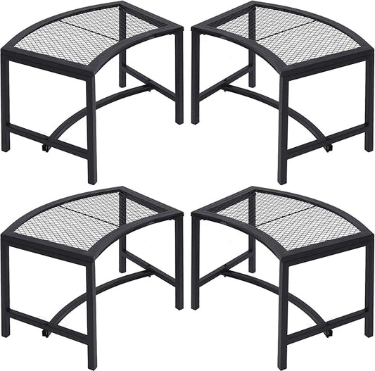 Metal Fire Pit Curved Bench, Backless Powder-Coated Mesh Outdoor Bench, Weatherproof Garden Chair Seating for Firepit Deck Patio Porch Yard, Black, Set of 4
