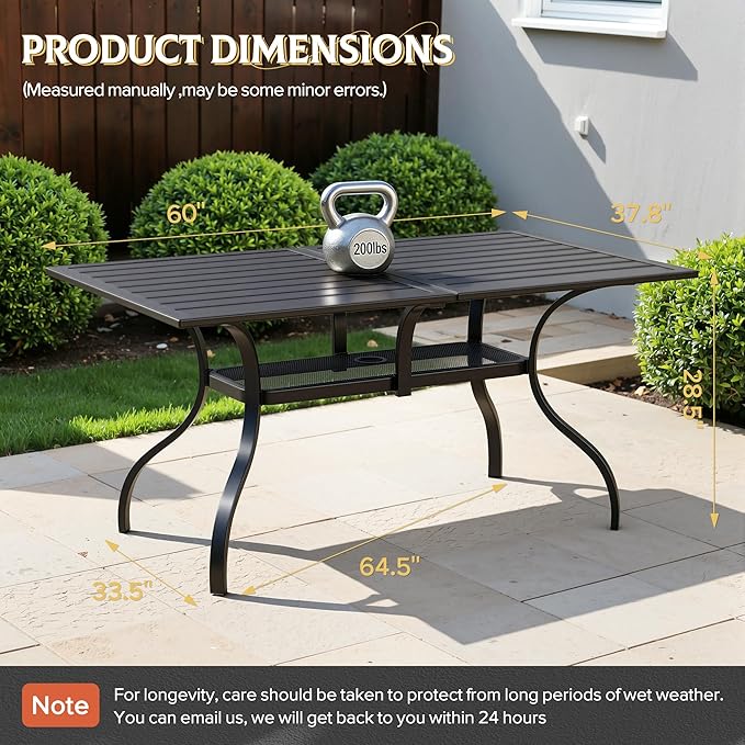 SUNCROWN 60"x37" Black Patio Outdoor Dining Table Metal Steel Slat Rectangular Bistro Table for Porch Deck Garden - Photo 9