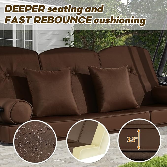 3 in 1 Outdoor Porch Swing with Canopy, 3 Seat Outdoor Swing for Adults, Patio Swing Chair with Thickened Cushions - Photo 4