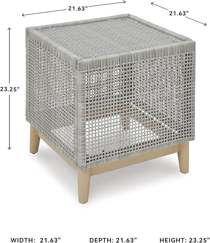 Signature Design by Ashley Seton Creek Contemporary Chic Outdoor All-Weather Resin Wicker End Table with Tempered Glass - Photo 3