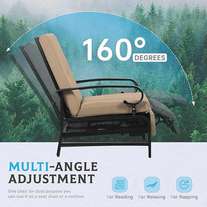Incbruce Outdoor Lounge Chair Patio Furniture Adjustable Recliner with Retractable Steel Frame and Removable Thick Cushions - Brown