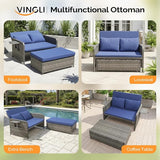 VINGLI Patio Daybed, Wicker Outdoor Daybed with Storage Ottoman & 5-Level Adjustable Backrest - Photo 8