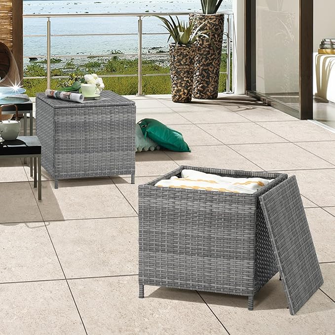 Verano Garden Outdoor Wicker Side Table Set of 2, Small Storage Rattan Wicker End Table - Photo 8