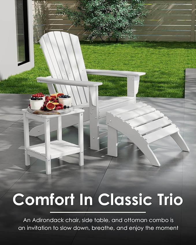 GREENVINES Adirondack Chairs Set of 2 | HDPE Plastic | Oversized Fire Pit Chair | All Weather | Poly Lumber | White | for Outdoor Deck Backyard Patio Garden