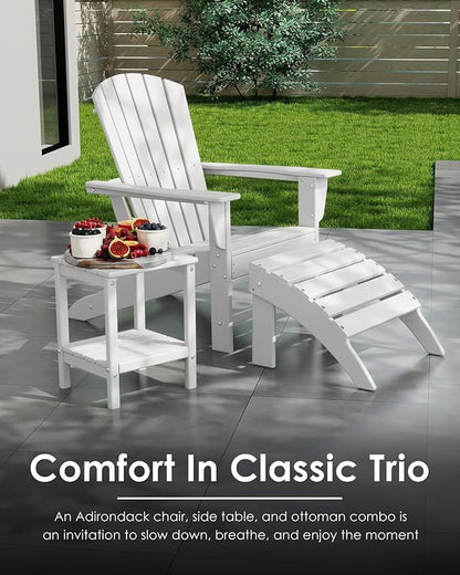 GREENVINES Adirondack Chairs Set of 4 | HDPE Plastic | Oversized Fire Pit Chair | All Weather | White | Poly Lumber | for Outdoor Deck Backyard Patio Garden