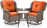 3 Piece Patio Swivel Chairs and Side Table Set - High Back Outdoor Brown Wicker Rattan Rocking Glider with Thick - Photo 1